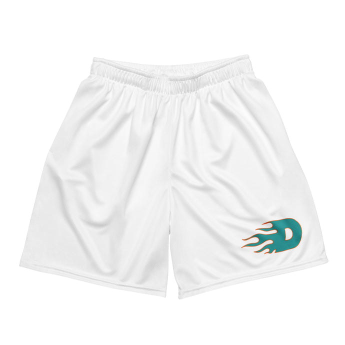 White Flaming D Mesh Shorts